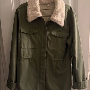 HANG TEN; Women's Olive Utility Jacket with Faux Fur Collar